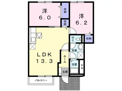 クィーンペガサス I(2LDK/1階)の間取り写真