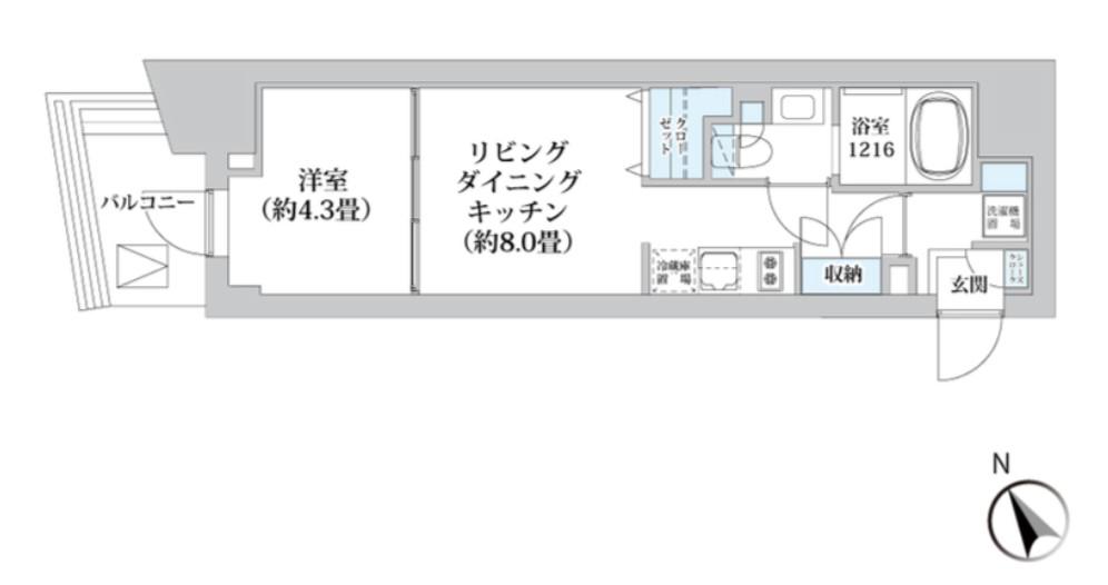ライオンズフォーシア五反田(1LDK/11階)の間取り写真