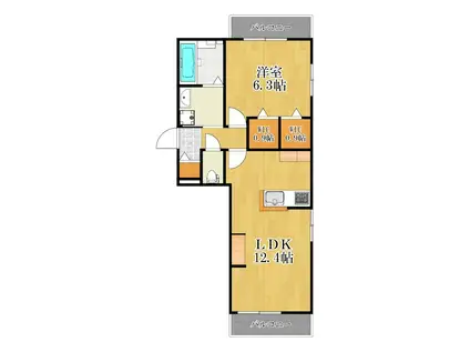 LA CASA POPOLARE(1LDK/3階)の間取り写真