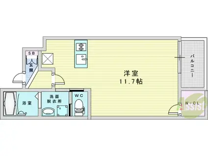 ウェルスクエア豊中本町(ワンルーム/3階)の間取り写真