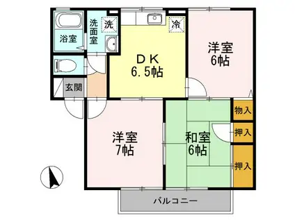 サンフローラII(3DK/2階)の間取り写真