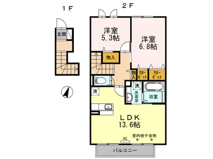 EST VILLAGE エストヴィラージュ(2LDK/2階)の間取り写真