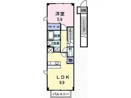 オリエントハイツII B棟(1LDK/2階)の間取り写真