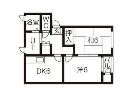 メゾンリリーフ長岡B棟(2DK/1階)の間取り写真