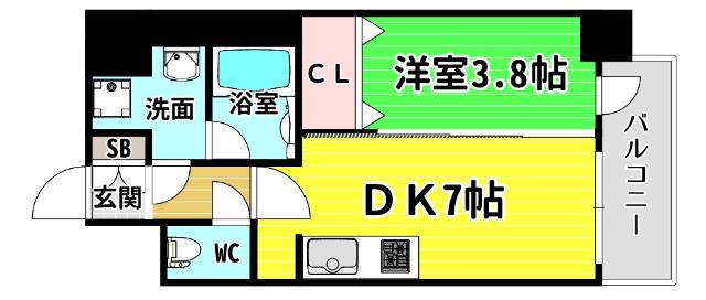 スプランディッド弁天町DUE(1DK/5階)の間取り写真