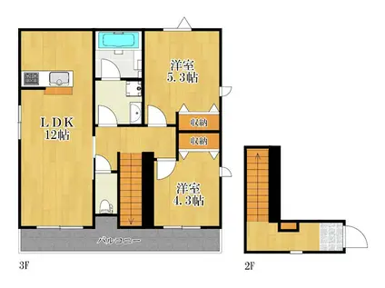 イーストERN SHINKAWASAKI(2LDK/3階)の間取り写真