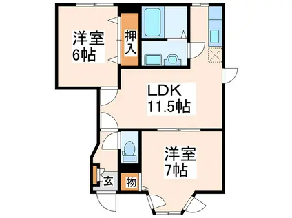 エクセルハイムII(2LDK/1階)の間取り写真