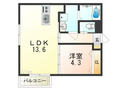 アスタナ泉大津(1LDK/2階)の間取り写真