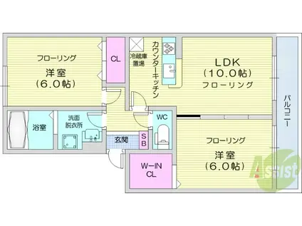 グランディール富沢 Ⅰ(2LDK/3階)の間取り写真