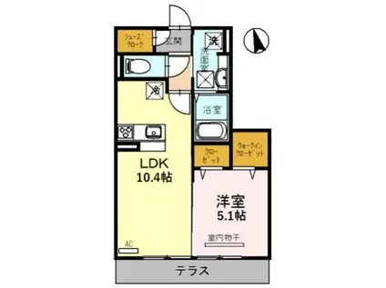 ラヴィベル栗東(1LDK/1階)の間取り写真