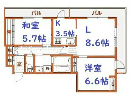 オーベル横浜戸部本町(2LDK/4階)の間取り写真