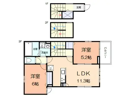 リーベン(2LDK/3階)の間取り写真
