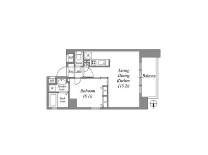 ベルフェリーク天満橋 1304(1LDK/13階)の間取り写真