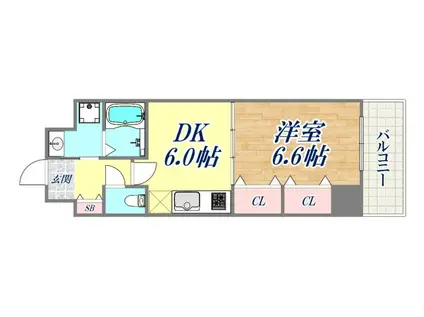 プレジール三ノ宮2(1DK/8階)の間取り写真