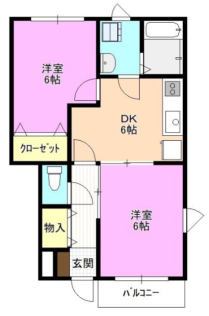 エテルノセルバA(2DK/1階)の間取り写真