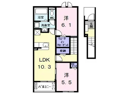 ジョイアス東気開ヒガシキトケ(2LDK/2階)の間取り写真
