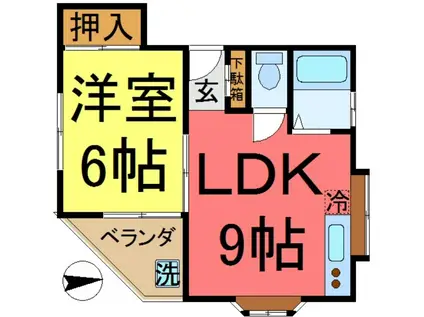 フジモリハイツ(1LDK/2階)の間取り写真