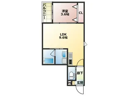 久留米西町1193 D棟(1LDK/1階)の間取り写真