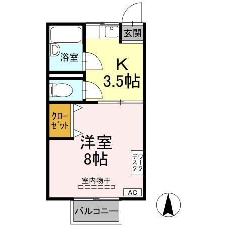 第2立岩ハイツ(1K/2階)の間取り写真