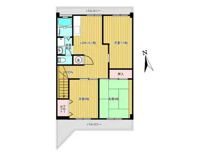 鴨池ハイム 8号棟(2LDK/2階)の間取り写真