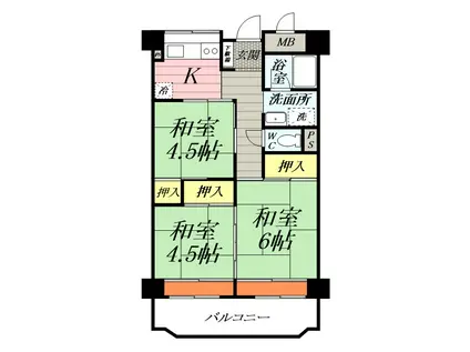 虹ヶ浜ハイツ(3K/6階)の間取り写真