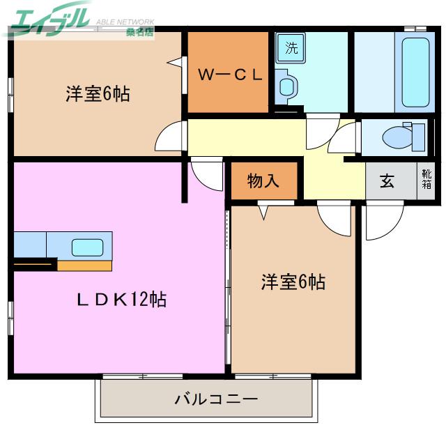 アメニティ陽だまりI(2LDK/2階)の間取り写真
