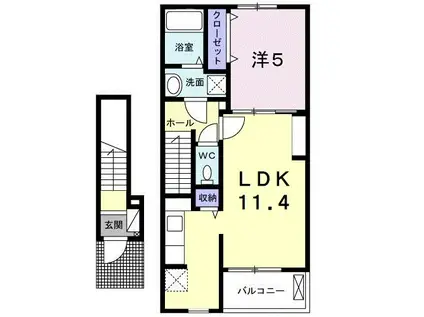 クラール東村 B(1LDK/2階)の間取り写真
