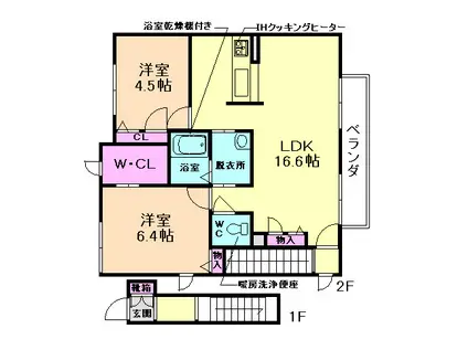 東畑ガーデンハイツII(2LDK/2階)の間取り写真