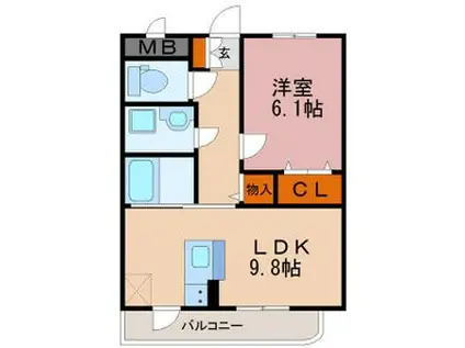ロード&スカイ(1LDK/1階)の間取り写真