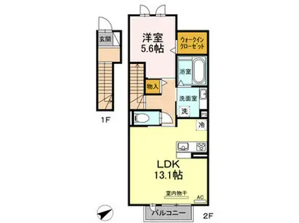 ヴィラ・クオーレII A棟(1LDK/2階)の間取り写真