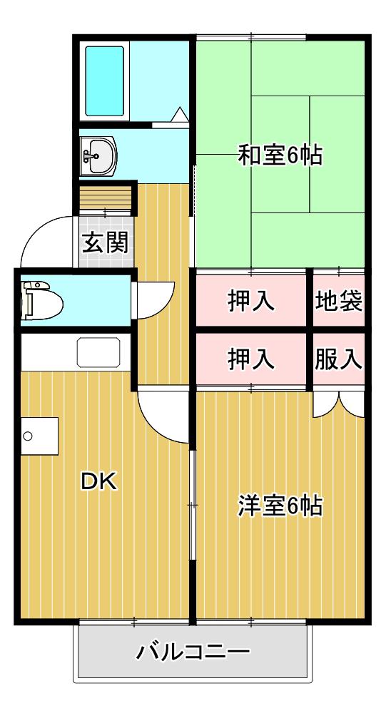 カーサM(2DK/2階)の間取り写真