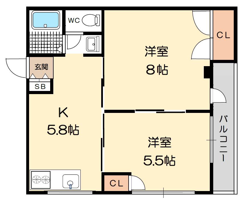 メゾン天の川(2K/2階)の間取り写真