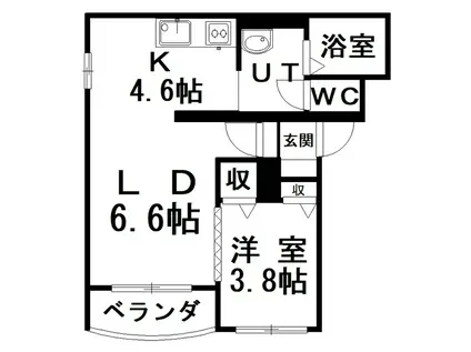 ユーハイムアンソレイエ(1LDK/2階)の間取り写真