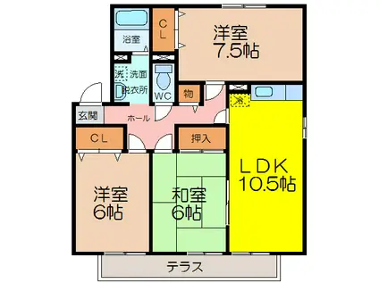 ヴィルヌーブ(3LDK/1階)の間取り写真
