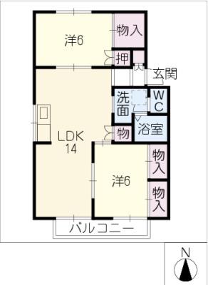 ベルクローバーB棟(2LDK/2階)の間取り写真