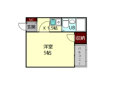 シャルマンハイツ生駒(ワンルーム/2階)の間取り写真