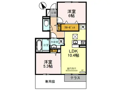 ブレッツァソーレ(2LDK/1階)の間取り写真