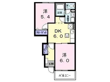 クレセール(2DK/1階)の間取り写真
