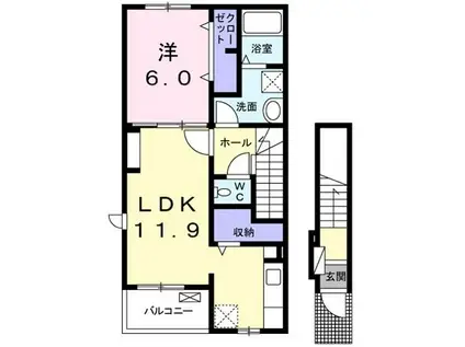 デーアII(1LDK/2階)の間取り写真