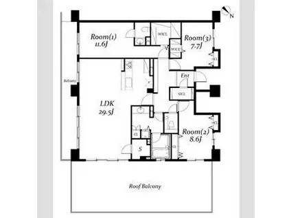 ロイヤルパークス千種(3LDK/9階)の間取り写真