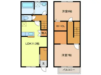 MAISONETTE LAND 寺家B(2LDK/1階)の間取り写真