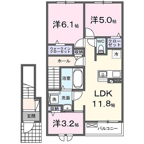 ＪＲ日光線 鶴田駅 徒歩74分 2階建 築1年(3LDK/2階)の間取り写真