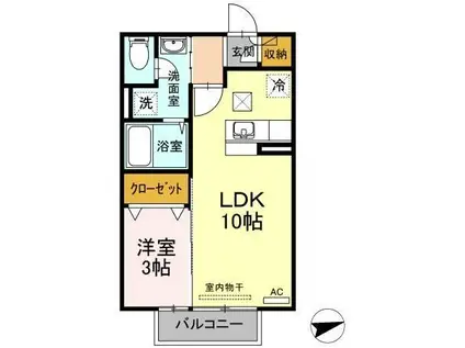 ベルジュ三条(1LDK/1階)の間取り写真