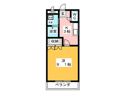 ファンタジーKII(1K/1階)の間取り写真
