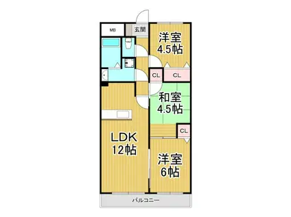 グランドール塚口南(3LDK/3階)の間取り写真