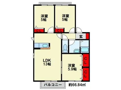 グリーンフィールド曽根  D棟(3LDK/2階)の間取り写真