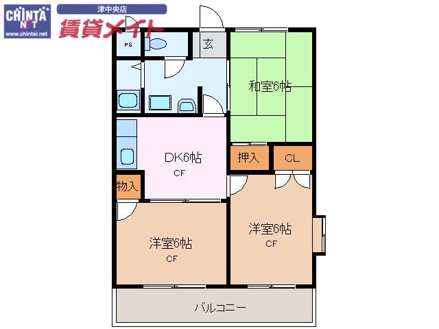 マンション青山(3DK/1階)の間取り写真