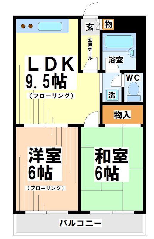 京王線 上北沢駅 徒歩5分 4階建 築37年(2LDK/4階)の間取り写真