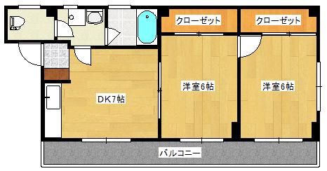 ウェルヒル住吉町(2DK/3階)の間取り写真