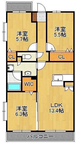 CLAIRひびきの一番館(3LDK/3階)の間取り写真